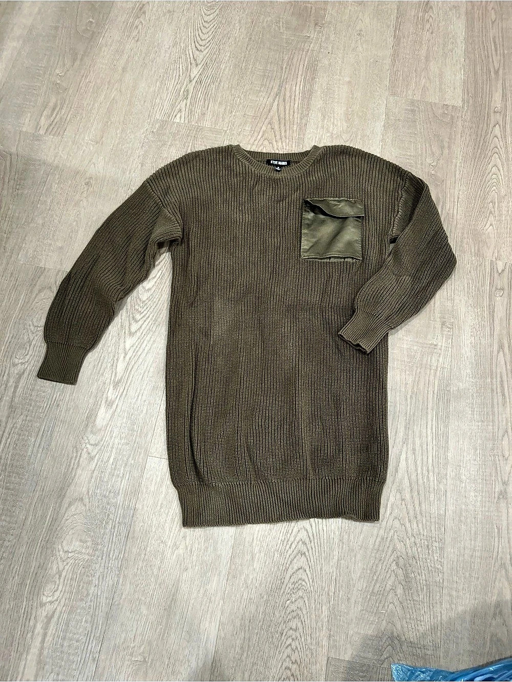 Steve Madden Olive Green Ribbed Knit Sweater Dress Size S